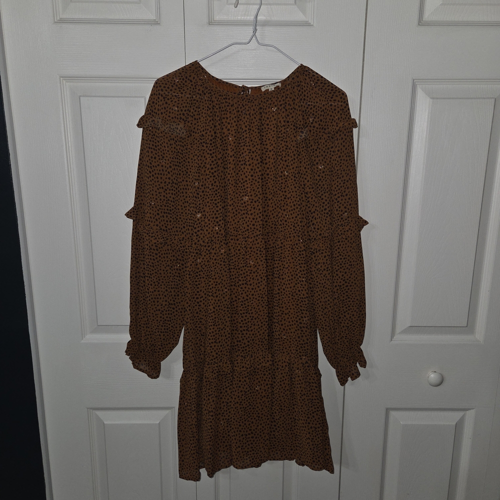JODIFL Long Sleeve Dress in Brown with Black Dots